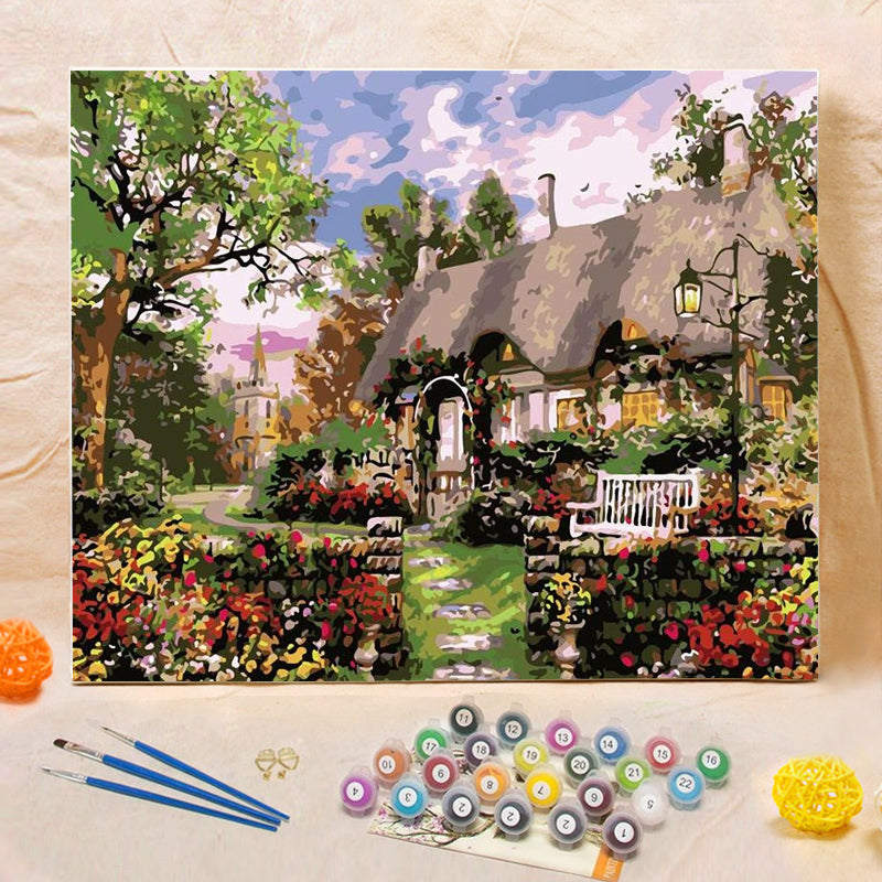 DIY Painting By Numbers Cottage(16"x20" / 40x50cm) MoreasCraft