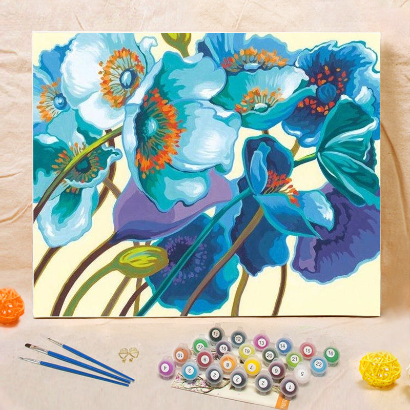 DIY Painting By Numbers Blue Flower (16"x20" / 40x50cm) MoreasCraft