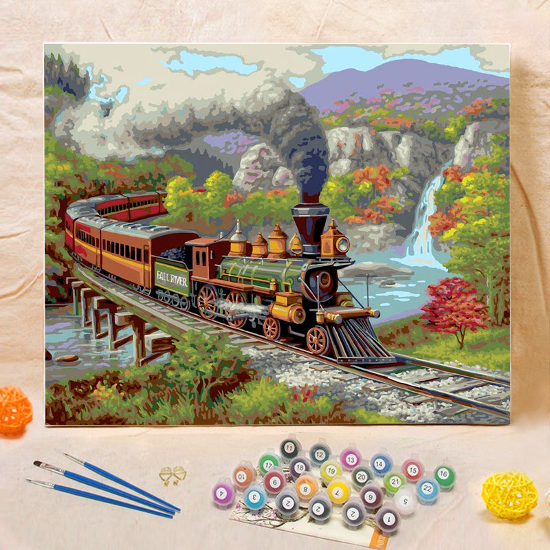 DIY Painting By Numbers Train (16"x20" / 40x50cm) MoreasCraft