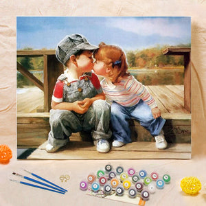 DIY Painting By Numbers - Childhood/Boy And Girl (16"x20" / 40x50cm)