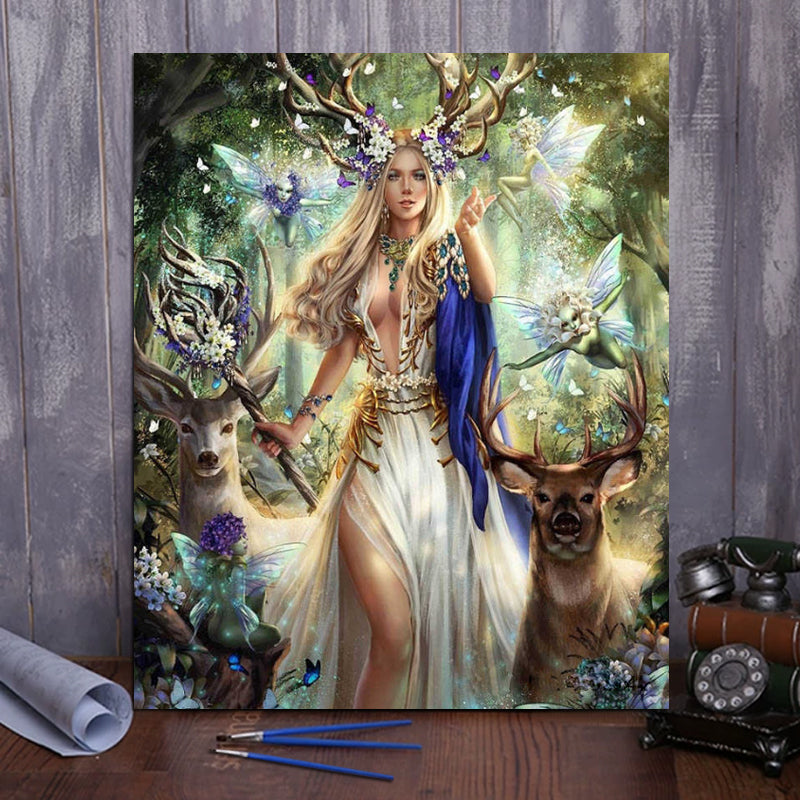 DIY Painting By Numbers -Forest queen  (16"x20" / 40x50cm)