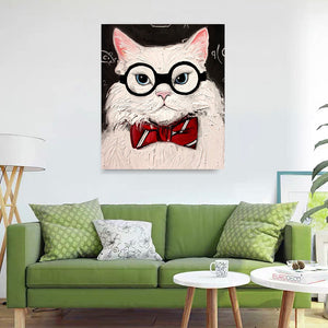 DIY Painting By Numbers -The cat with the glasses  (16"x20" / 40x50cm)