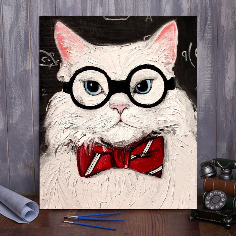 DIY Painting By Numbers -The cat with the glasses  (16"x20" / 40x50cm)