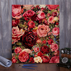 DIY Painting By Numbers - Romantic Flowers (16"x20" / 40x50cm)