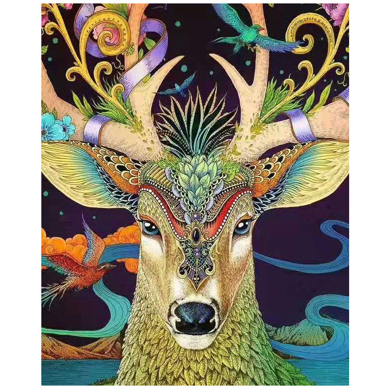 DIY Painting By Numbers -Deer head-0223  (16"x20" / 40x50cm)