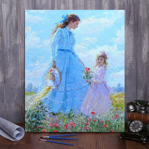 DIY Painting By Numbers -Mother and daughter  (16"x20" / 40x50cm)