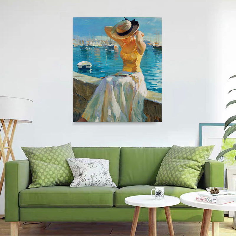 DIY Painting By Numbers -Girl sitting by the sea  (16"x20" / 40x50cm)