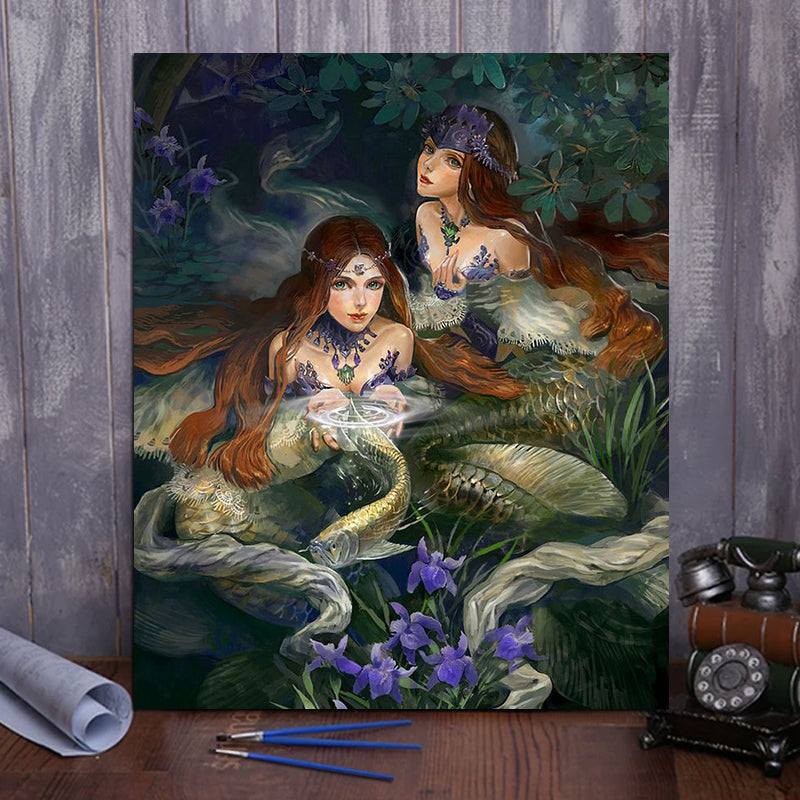 DIY Painting By Numbers -Two mermaids  (16"x20" / 40x50cm)