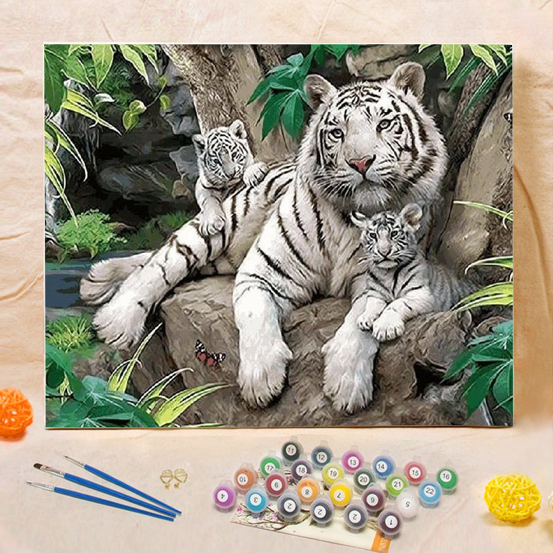 DIY Painting By Numbers - White Tigers (16"x20" / 40x50cm)