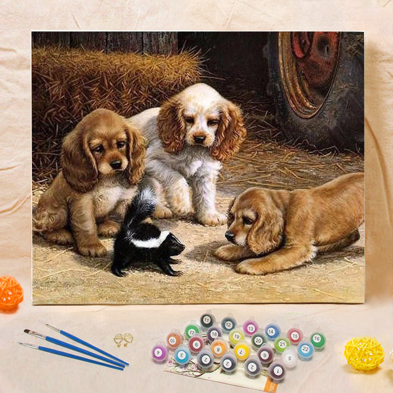 DIY Painting By Numbers - Dogs Playing (16"x20" / 40x50cm)