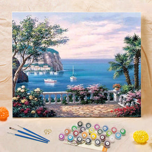 DIY Painting By Numbers - The Mediterranean Sea Landscape (16"x20" / 40x50cm)