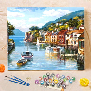DIY Painting By Numbers -  Harbor Town (16"x20" / 40x50cm)