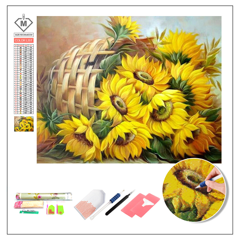 DIY Diamond Painting Kit  - A basket of sunflowers