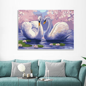 DIY Painting By Numbers -  Swans (16"x20" / 40x50cm)