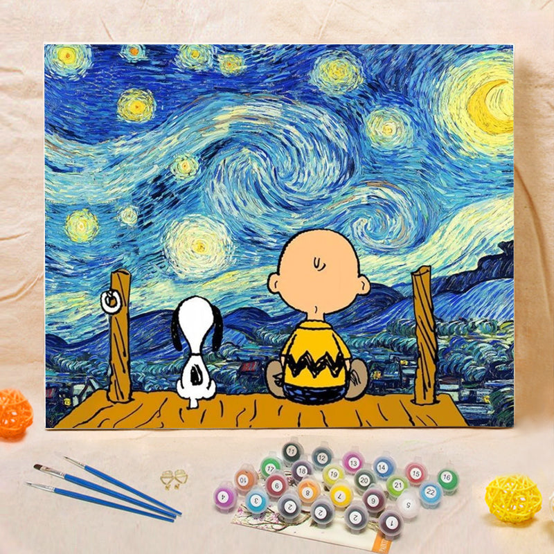 DIY Painting By Numbers -  Snoopy and Charlie Brown(16"x20" / 40x50cm)
