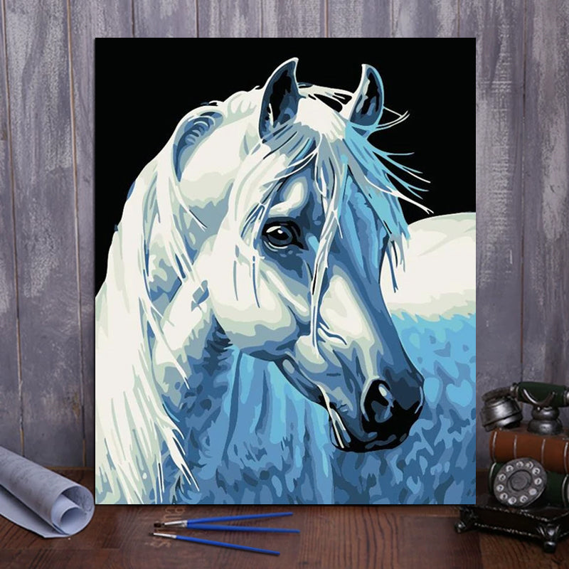 DIY Painting By Numbers - White Horse  (16"x20" / 40x50cm)