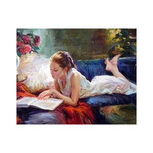 DIY Painting By Numbers - Girl reading a book (16"x20" / 40x50cm)