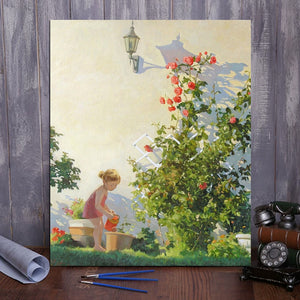 DIY Painting By Numbers - Little girl watering flowers (16"x20" / 40x50cm)