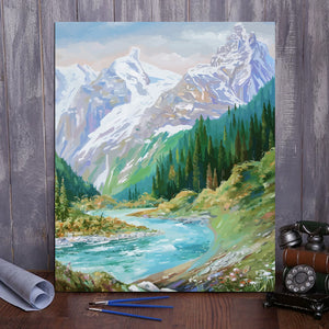 DIY Painting By Numbers -  Mountains and rivers (16"x20" / 40x50cm)