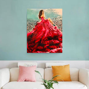DIY Painting By Numbers - Red Dress Girl (16"x20" / 40x50cm)