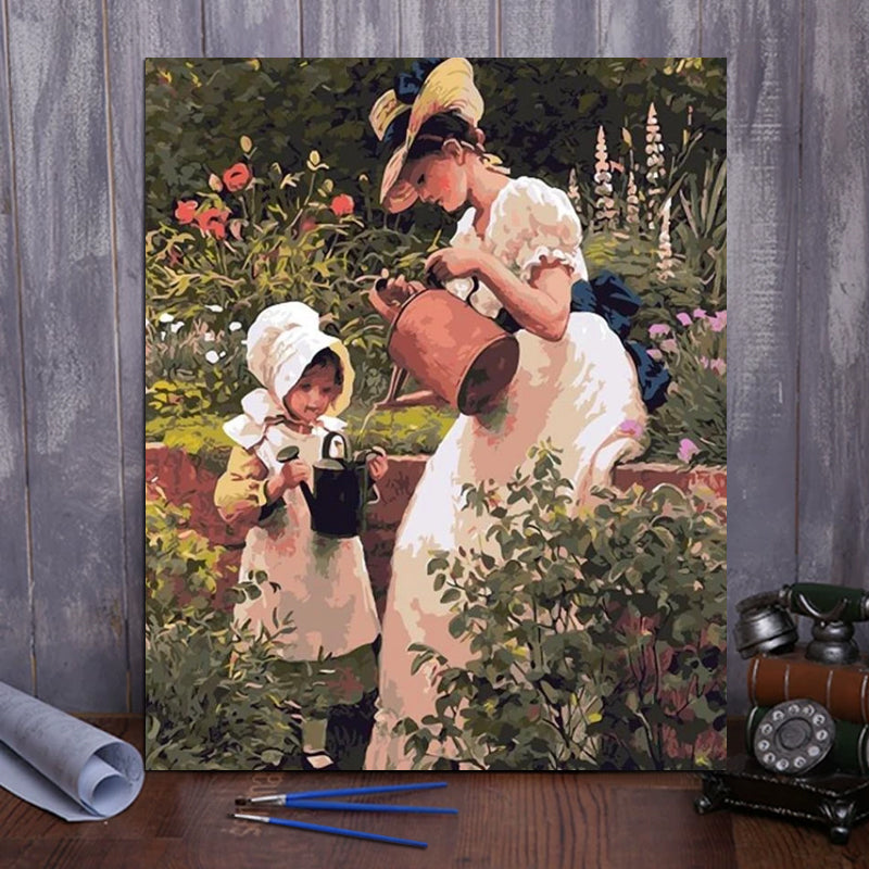 DIY Painting By Numbers - Mother and daughter  (16"x20" / 40x50cm)