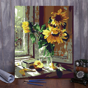 DIY Painting By Numbers -Sunflowers In A Bottle (16"x20" / 40x50cm)