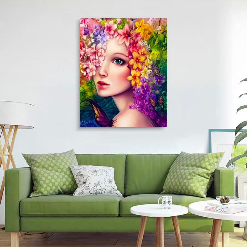 DIY Painting By Numbers -Girl With Colorful Flowers (16