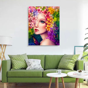 DIY Painting By Numbers -Girl With Colorful Flowers  (16"x20" / 40x50cm)