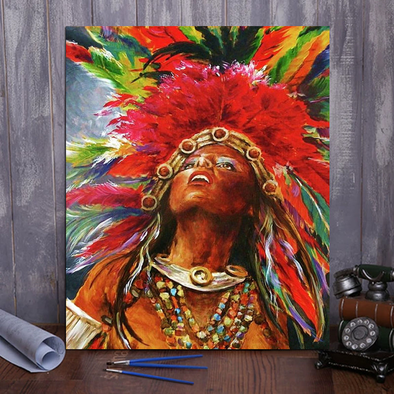 DIY Painting By Numbers - Native American - girl  (16"x20" / 40x50cm)