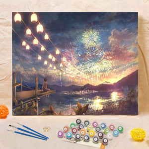 DIY Painting By Numbers - Fireworks At Night (16"x20" / 40x50cm)