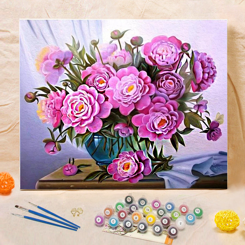 DIY Painting By Numbers - Purple Flowers (16"x20" / 40x50cm)