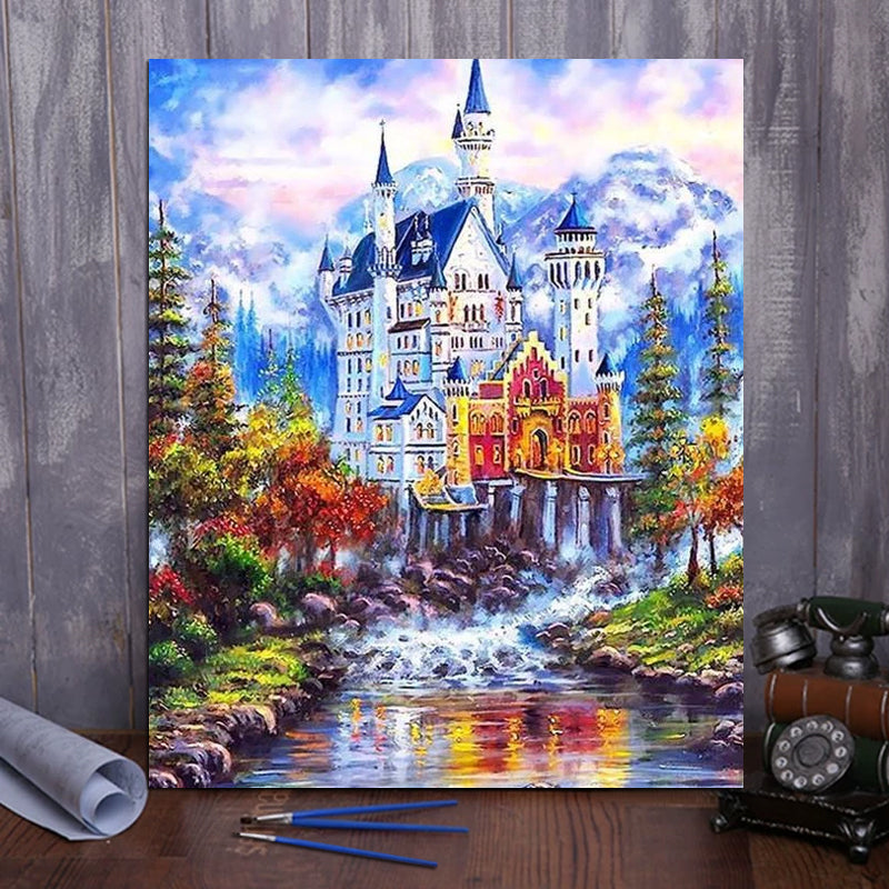 DIY Painting By Numbers - Fantasy Castle Landscape (16"x20" / 40x50cm)