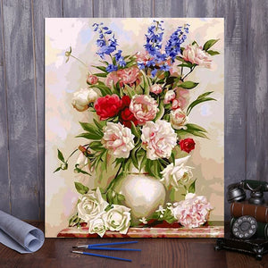 DIY Painting By Numbers - Colorful Flowers (16"x20" / 40x50cm)