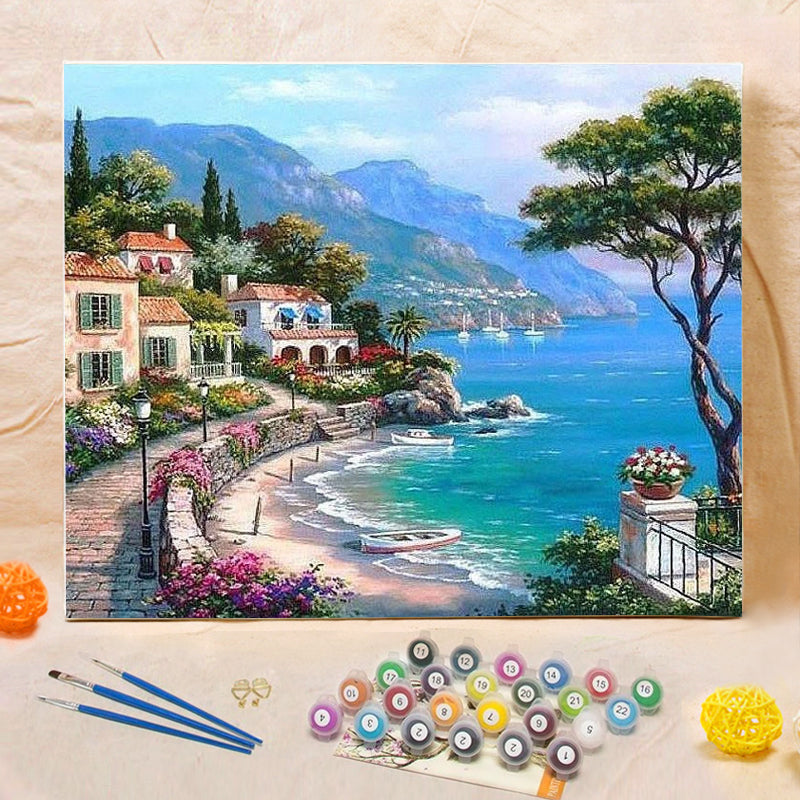 DIY Painting By Numbers - The Mediterranean Sea (16"x20" / 40x50cm)