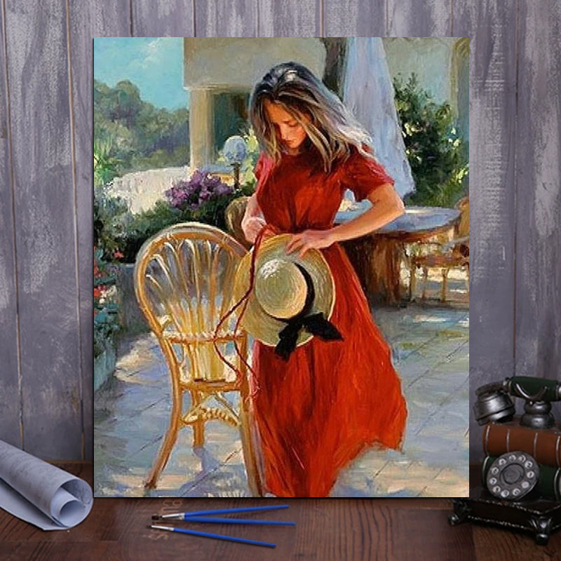 DIY Painting By Numbers - Woman in Red Dress (16"x20" / 40x50cm)