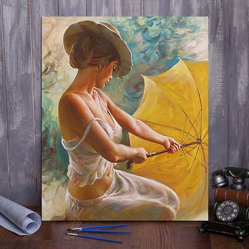 DIY Painting By Numbers - Woman Holding Umbrella (16"x20" / 40x50cm)