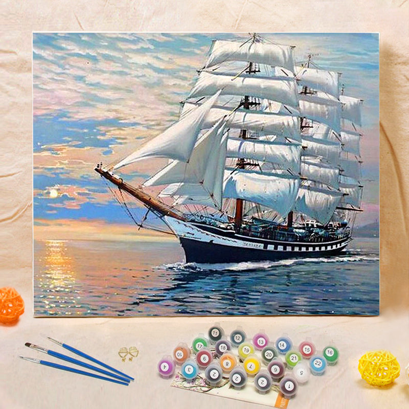 DIY Painting By Numbers - Sailing Boat (16"x20" / 40x50cm)