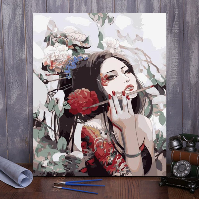 DIY Painting By Numbers - Woman With Tattoo (16"x20" / 40x50cm)