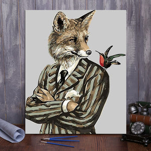 DIY Painting By Numbers - Wolf In A Suit  (16"x20" / 40x50cm)
