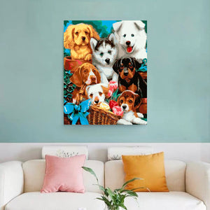 DIY Painting By Numbers - Puppies(16"x20" / 40x50cm)