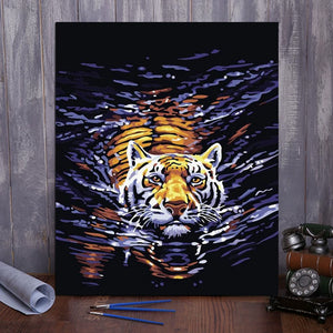 DIY Painting By Numbers - Tiger In Water(16"x20" / 40x50cm)
