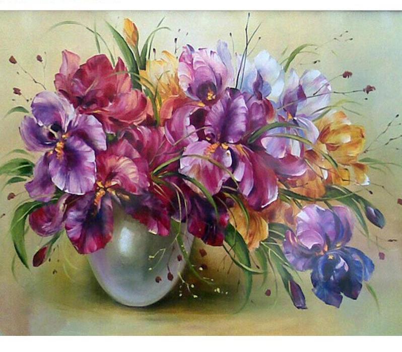 DIY Painting By Numbers -Purple Flowers (16"x20" / 40x50cm)