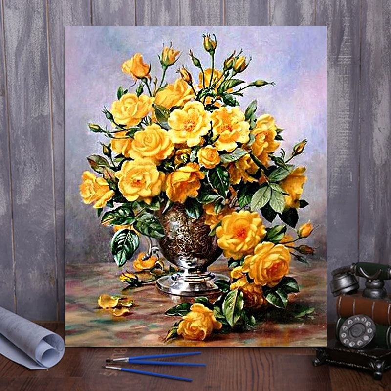 DIY Painting By Numbers - Yellow Flowers (16"x20" / 40x50cm)