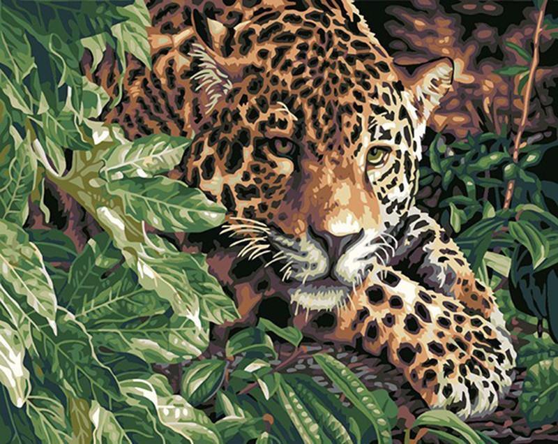 DIY Painting By Numbers - Crunching Leopard (16"x20" / 40x50cm)