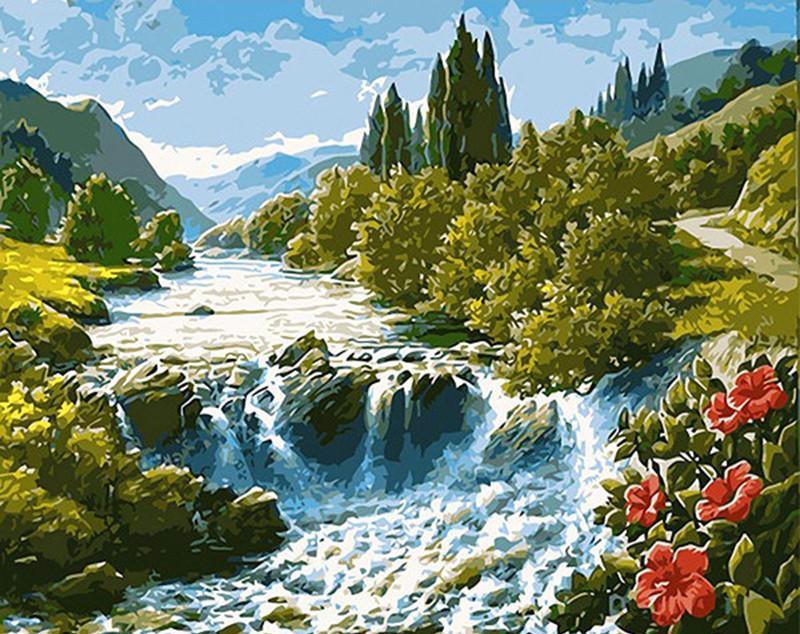 DIY Painting By Numbers - Mountain River (16"x20" / 40x50cm)