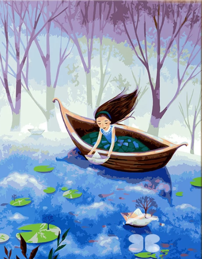DIY Painting By Numbers -Girl On A Canoe (16"x20" / 40x50cm)